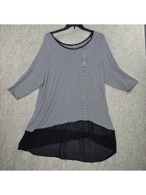 Lane Bryant Womens Striped Hi-Low Tunic White & Black Size 26/28 Rayon Blend